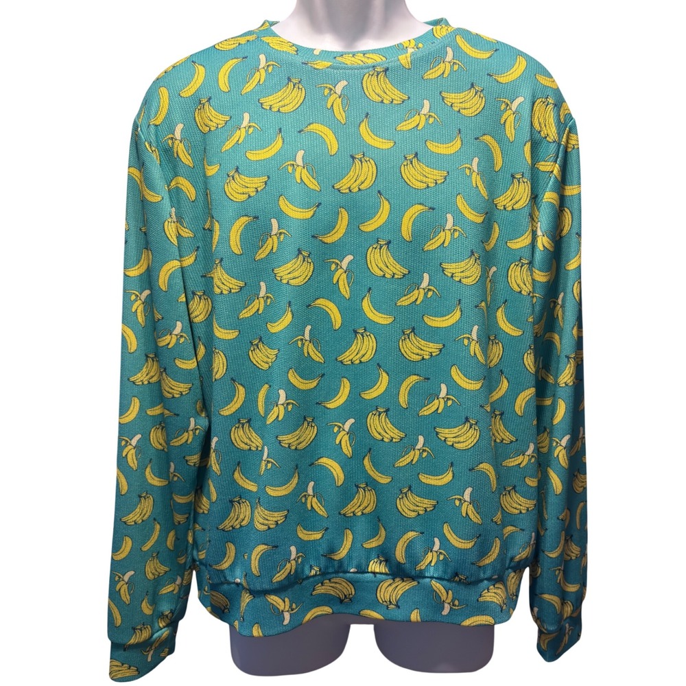 Golf Gentry Banana Print Sweatshirt Mens Large Teal Yellow Excellent Long Sleeve